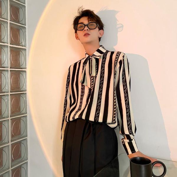 

men's casual shirts vintage medieval bow striped shirt men scottish vampire gentlemen jabot poet party streetwear blouse long sleeve si, White;black