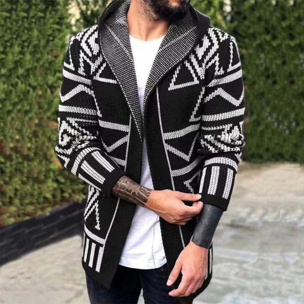 

men's sweaters plus size 5xl knitted cardigan men sweater spring autumn casual print oversized hooded full sleeve knitwear jackets, White;black