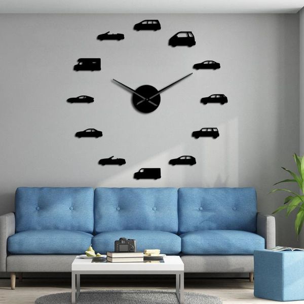 Wanduhren Transport Autos DIY 3D Acryl Uhr Sportwagen Automotive Quarzuhr Batteriebetriebene Spiegeloberfläche Reloj Pared