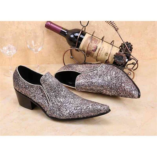 

business luxury men dress shoes man genuine leather wedding social sapato male oxfords high heels h172, Black