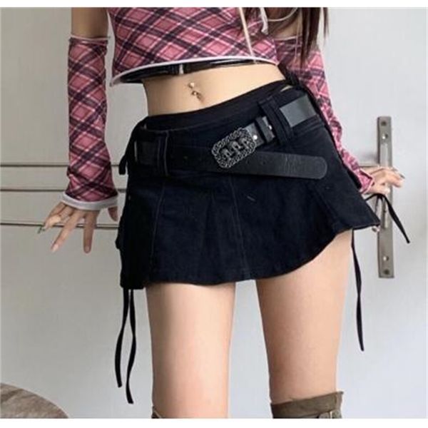 

skirts japanese harajuku original low waist mini pant skirt solid black punk skull waistband denim culotte plus size sr2w