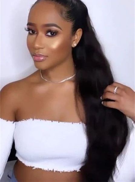 

long high ponytail hairstyle brazilian remy natural hair unprocessed 100% human drawstring wraps hairpiece women pony tail extension diva1 1, Black