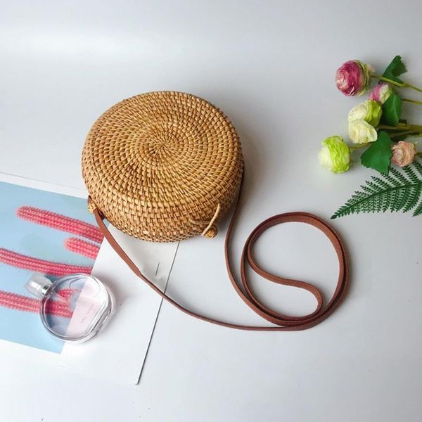 

storage bags portable handmade rattan crossbody bag simple design hand-woven straw tote woven
