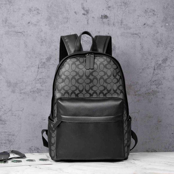 

briefcase fashion backpack street leather trendy men 2021 men's c grid large capacity college student computer bag, Black;red
