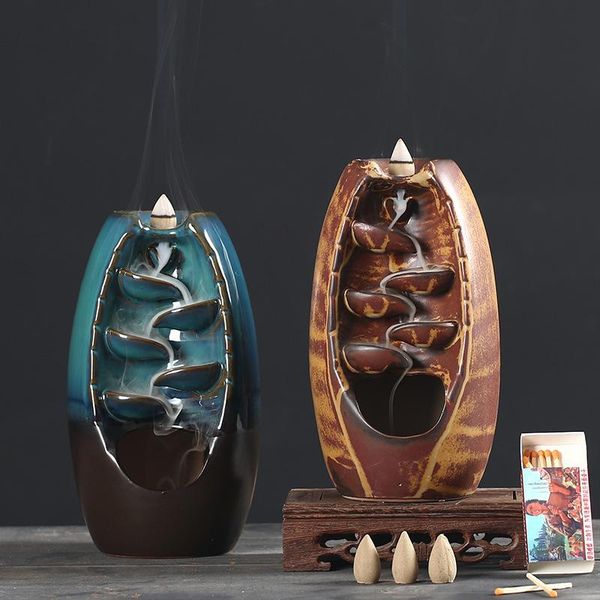 

fragrance lamps ceramic backflow incense burner smoke waterfall home reflux cones holder decoration crafts