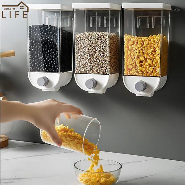 

storage bottles & jars semi-automatic wall floating shelf grains container kitchen organizer sealed simple transparent dispenser