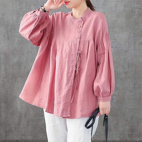 

100% cotton oversized shirt women autumn long sleeve casual new 2021 vintage style solid color woman blouses shirts p1232, White