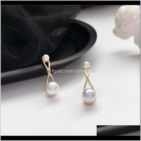 

jewelry drop delivery 2021 s925 sier needle cross pearl earring south korea elegant simple commuting small ear stud womens fashion earrings, Golden;silver
