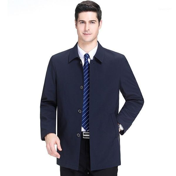 

men's trench coats and autumn 2021 middle-aged men in the dust coat lapels, pure color long jacket, old dad wholesale, Tan;black