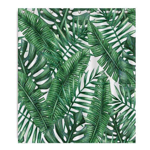 

shower curtains green tropical plants curtain bathroom waterproof leaves printing for