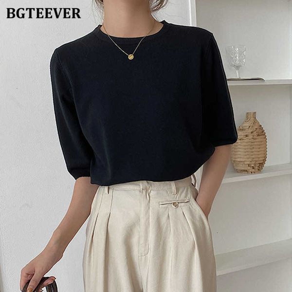 

women's t-shirt t shirts casual half sleeve female knitting t-shirts spring summer o-neck loose solid pullover knit tees women b8ec, White