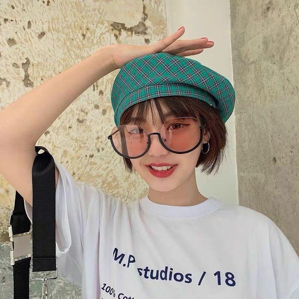 

women's plaid beret spring and summer fashion wild cute painter hats female adjustable korean style chic octagonal caps berets, Blue;gray