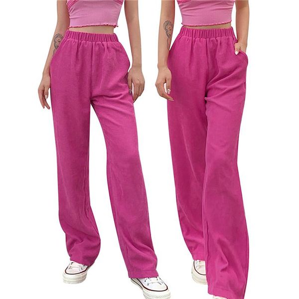 

women casual corduroy trousers, adults solid color high waisted straight-leg pants with slant pockets women's & capris, Black;white