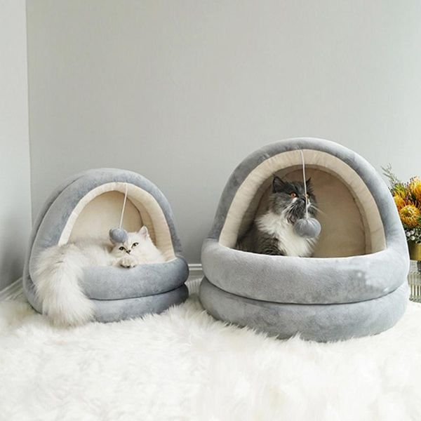 

cat beds & furniture warm removable washable plush bed house with ball toy dog sleeping sofa mat cushion pet product supplies