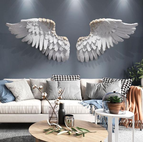 

wall stickers nordic luxury hanging resin wings 3d murals home livingroom tv background feather crafts el sticker decoration