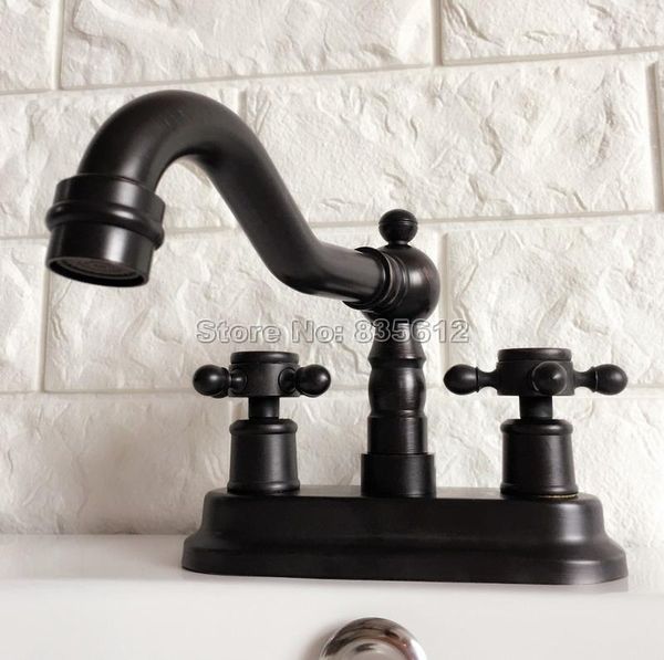 

bathroom sink faucets deck mounted 4" centerset 2-hole black oil rubbed faucet wash basin mixer taps swivel spout whg073