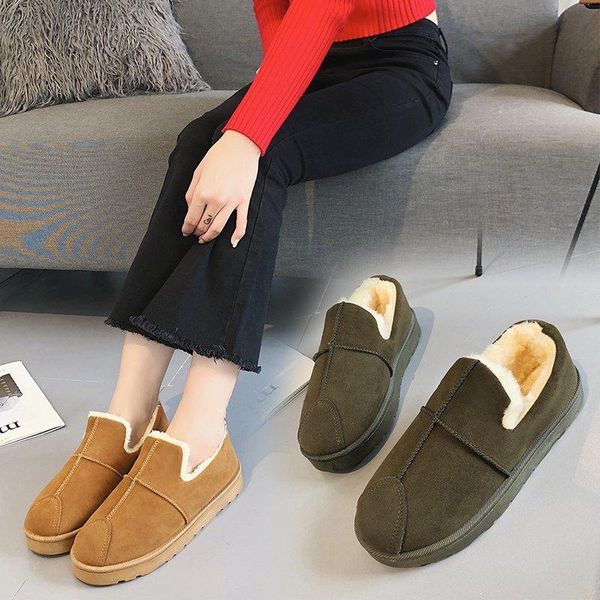 

boots winter thick-soled snow women's short tube lazy flat ankle plus velvet warm cotton shoes thick bread, Black