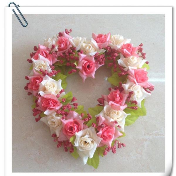 

decorative flowers & wreaths heart shape rose garland door decoration wedding flower home decor car silk wreath party supplies