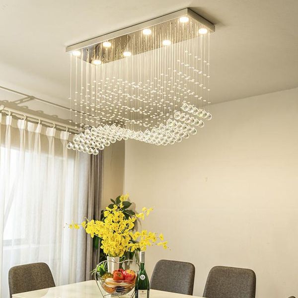 

chandeliers k9 crystal led chrome finished light wave art decor modern suspension lighting el villa hanging lamp