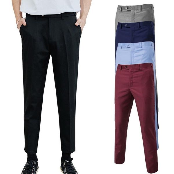 

men's pants men straight business casual decent flat front suit slim 2021, Black