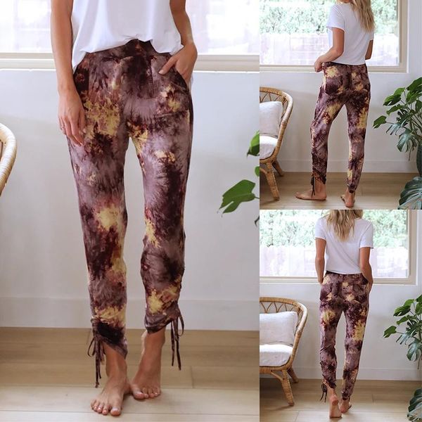 

fashion casual tie dye elastic waist loose women cargo pants streetwear woman women's & capris, Black;white