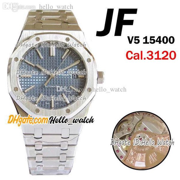 JFF v5 41mm ETA 9015 CAL.3120 relógio automático de mensagens azuis Textura de dial marcadores 316L pulseira de aço inoxidável relógios Olá_Watch