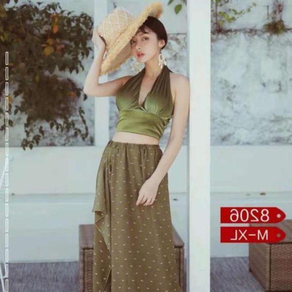 

south korean fashion split small flat angle long skirt bikini conservative three piece swimsuit women's summer, White;black