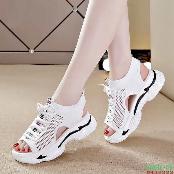 

sandals women's sports 2021 summer hollow flat ins fashion all-match platform casual shoes women, Black