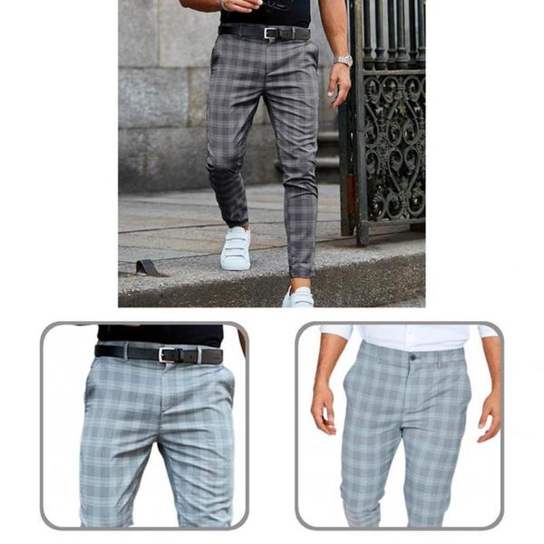 

men's pants trousers mid-rise checkered pattern bottoms men, Black