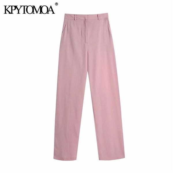 

women chic fashion side pockets wide leg pants high waist zipper fly female trousers mujer 210420, White