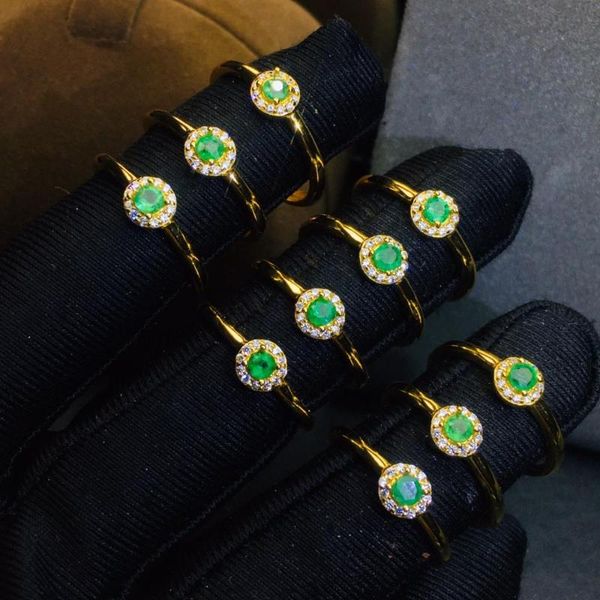 

cluster rings shilovem 925 sterling silver real natural emerald fine jewelry women trendy wedding open wholesale 3*3mm jcj0303888agml, Golden;silver
