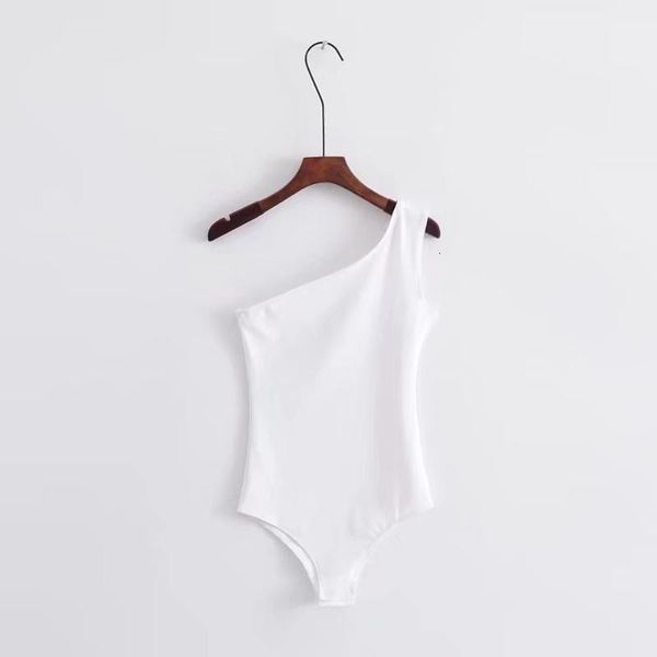 

women one shoulder bodysuit elegant basic solid color overalls, Black;white