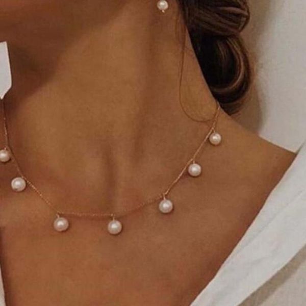 

pendant necklaces classic pearl collar for women girls retro elegant temperament style gold necklace party wedding fashion jewelry gifts, Silver