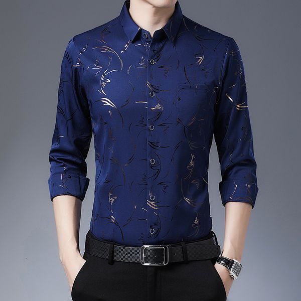 

2021 autumn long sleeve men's young and middle-aged korean loose casual floral thin printed shirt, Black