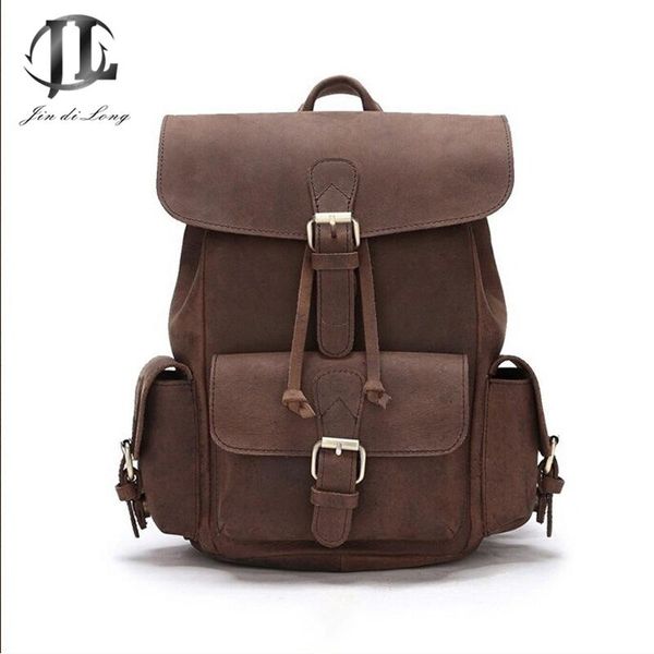 

backpack crazy horse leather layer flap buckle computer