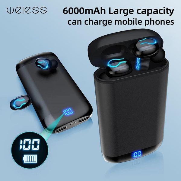 

headphones & earphones tws wireless bluetooth earphone hd stereo noise cancelling with dual mic and 6000mah battery charge sport game