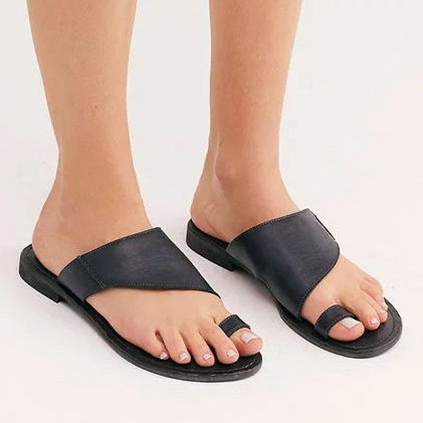 

slippers summer women beach flats flip flops open toe ladies sandals pu leather casual female shoes slides large size, Black