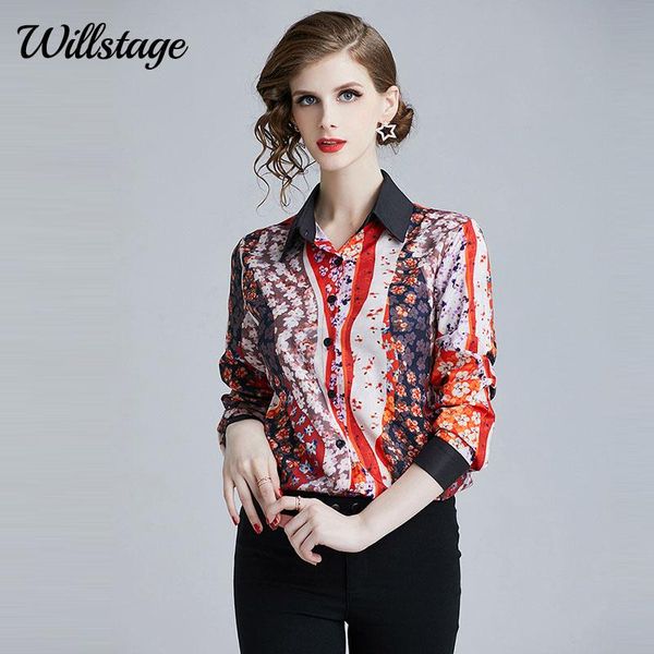 

willstage women shirts long sleeve floral printed pattern blouse turn down collar elegant 2021 autumn female clothes women's blouses &, White