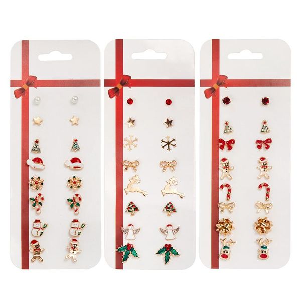 

stud 8 pairs/set earrings christmas tree elk snowman deer xmas atmosphere earring studs jewelry crystal year gifts, Golden;silver
