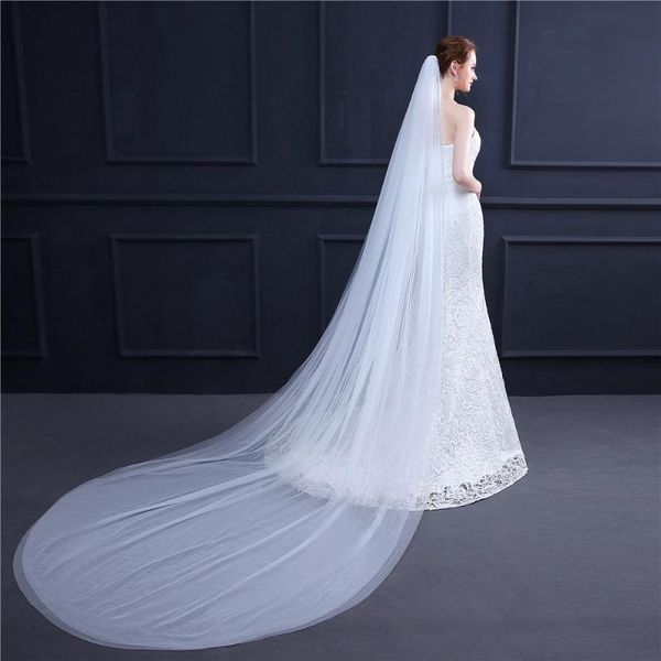 

bridal veils simple white ivory wedding veil 2021 two layers 3m long luxury cathedral appliques accessories veu de noiva, Black