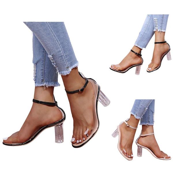 

sandals women's fashion casual round toe buckle strap high heel shoes outdoor flip-flops beach d4, Black