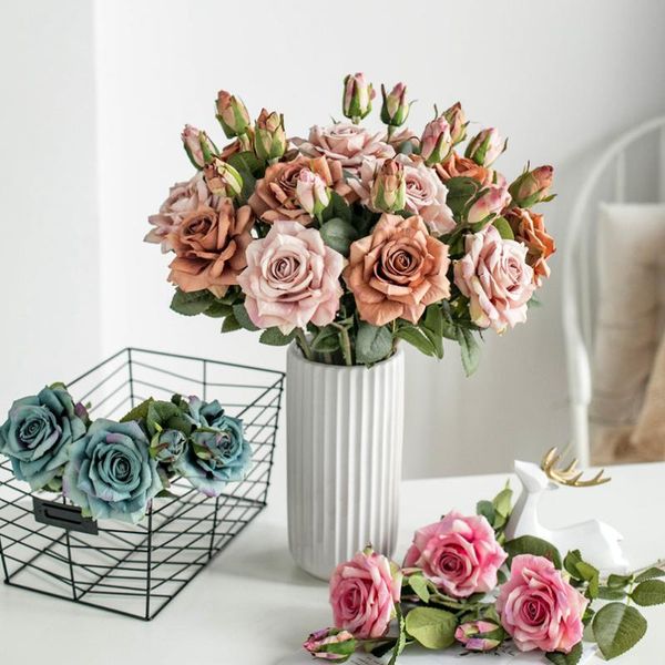 

decorative flowers & wreaths artificial big silk roses beautiful branch vase for home wedding decoration retro autumn fake plants christmas