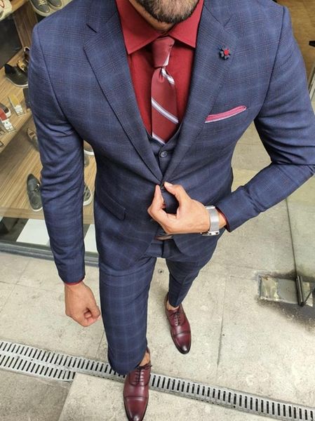 

men's suits & blazers plaid 3 piece suit slim fit notched lapel dress business wedding party jacket vest pants, White;black