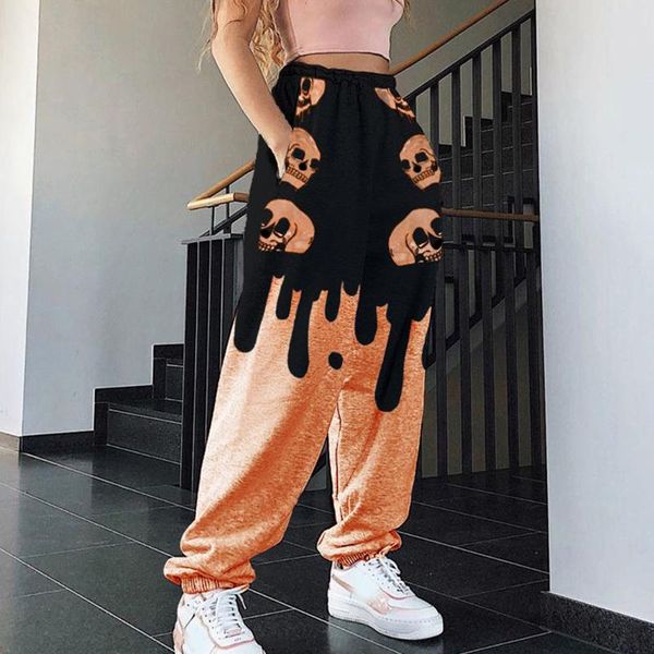 

women's pants & capris women sweat pant harajuku halloween skull printed trousers jogger 2021 drawstring cargo streetwear casual sweatp, Black;white