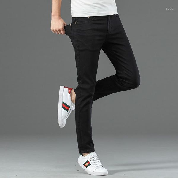 

in 2021, slim fit small feet, korean fashion, casual and versatile, youth trendy jeans men's, Blue