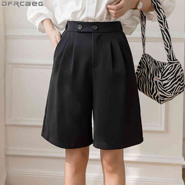 

skirts black or white summer shorts women casual loose wide leg femme elastic high waist bermuda knee length pants vf8y