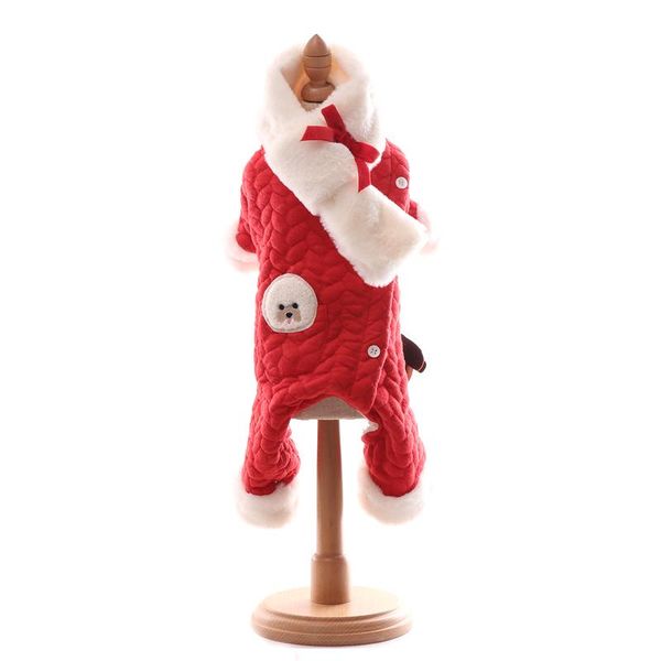 

wholesale pet clothes style christmas dog bib red four-legged cotton teddy apparel