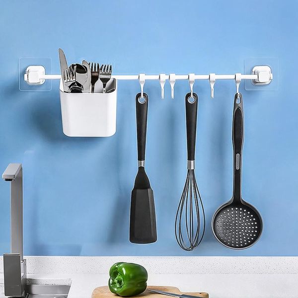 Ganci Rails JIKEAN Gancio portaoggetti da cucina Organizer per utensili da cucina Montaggio a parete senza foratura Mensola a muro Accessori per il bagno