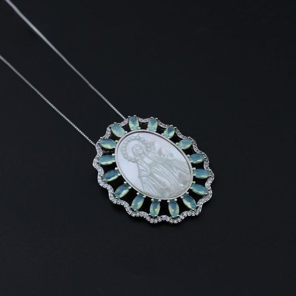 

pendant necklaces ranos virgin mary necklace mother shell pearl cubic zirconia statement for women fashion jewelry pgy033, Silver