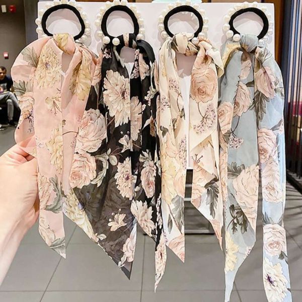 

scarf headdress pearl headband women's summer hair loop rope thin, Blue;gray